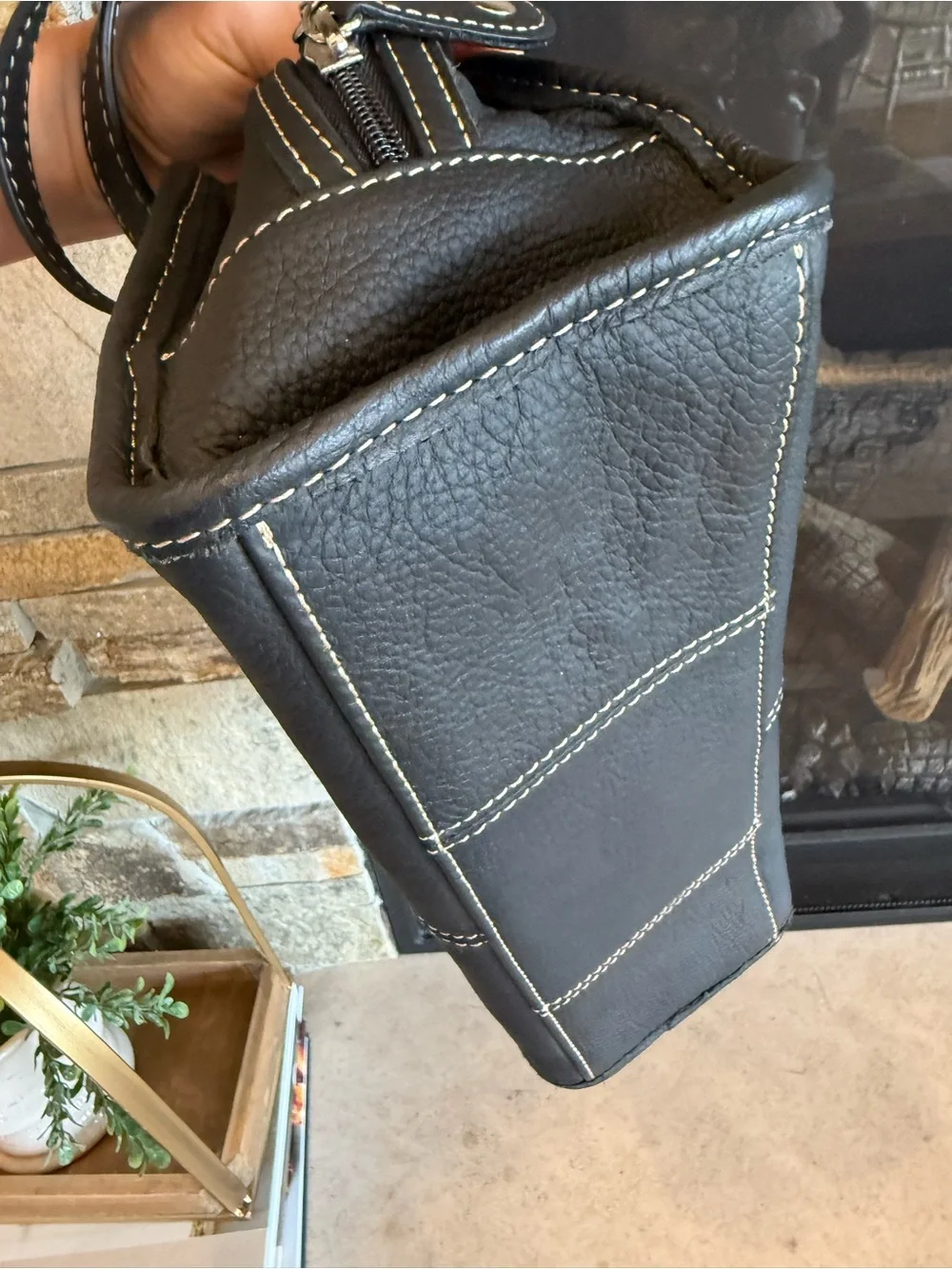 Black Leather Double-Handle Shoulder Bag